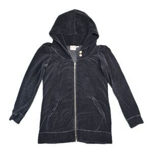 Y2K Juicy Couture Velour Womens Jacket Medium Black Hooded Vintage Vtg